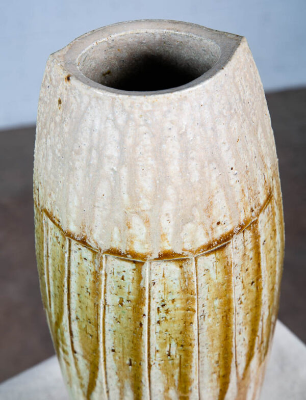 Mid Century Modern Ikebana Vase Pot Tan Yellow Tall Studio Ceramic Japanese NM - Image 12