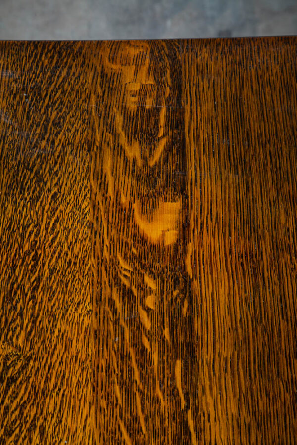 Antique Side Table Quarter Sawn Tiger Wood End Solid Oak Square Refinished Shelf - Image 9