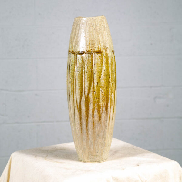Mid Century Modern Ikebana Vase Pot Tan Yellow Tall Studio Ceramic Japanese NM - Image 7