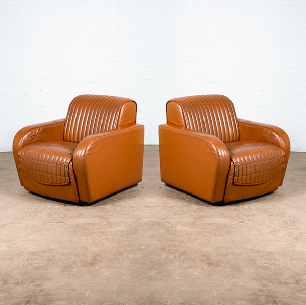 Mid Century Modern Lounge Chairs Nienkamper Germany Leather Cognac Tan De Sede