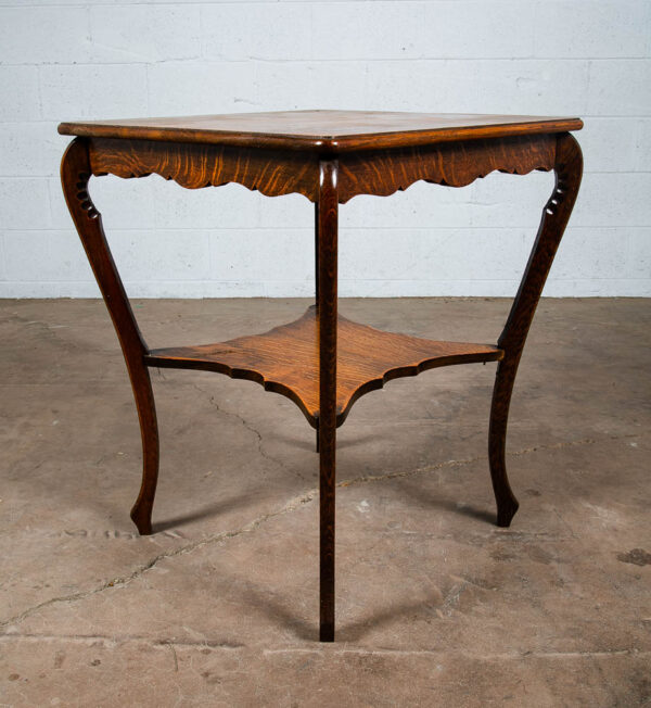 Antique Side Table Quarter Sawn Tiger Wood End Solid Oak Square Refinished Shelf - Image 6