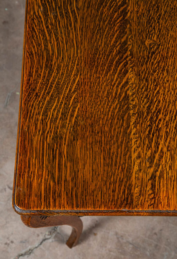 Antique Side Table Quarter Sawn Tiger Wood End Solid Oak Square Refinished Shelf - Image 10