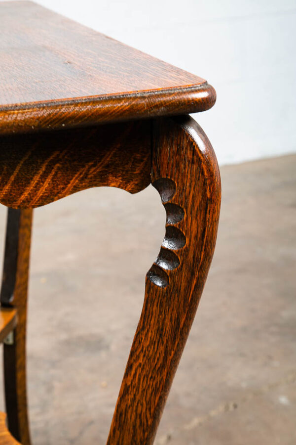 Antique Side Table Quarter Sawn Tiger Wood End Solid Oak Square Refinished Shelf - Image 7