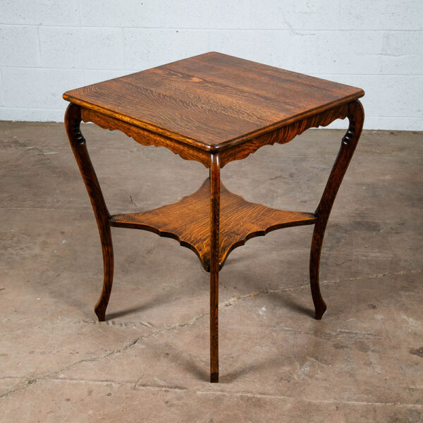Antique Side Table Quarter Sawn Tiger Wood End Solid Oak Square Refinished Shelf - Image 4