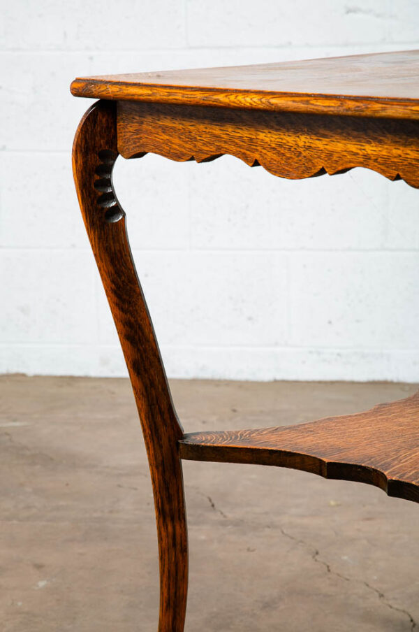 Antique Side Table Quarter Sawn Tiger Wood End Solid Oak Square Refinished Shelf - Image 12