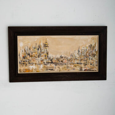 Mid Century Modern Painting Original Art Abstract Cityscape Signed 1965 City Mcm