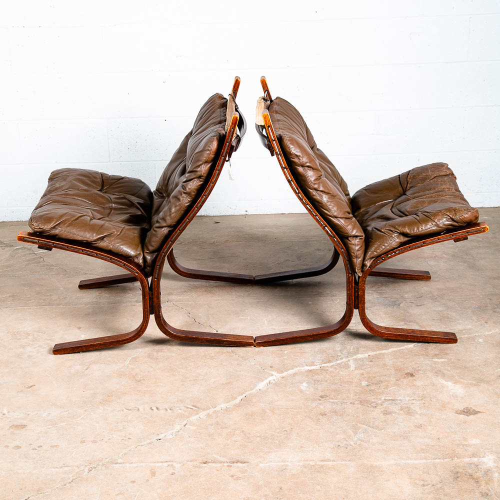 Mid Century Danish Modern Lounge Chairs Ingmar Relling Westnofa Brown Leather NM - Image 3
