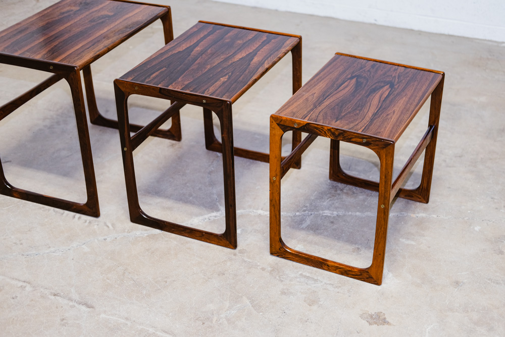 Mid Century Danish Modern Nesting Tables Brazilian Rosewood Set 3 Denmark Sled - Image 7