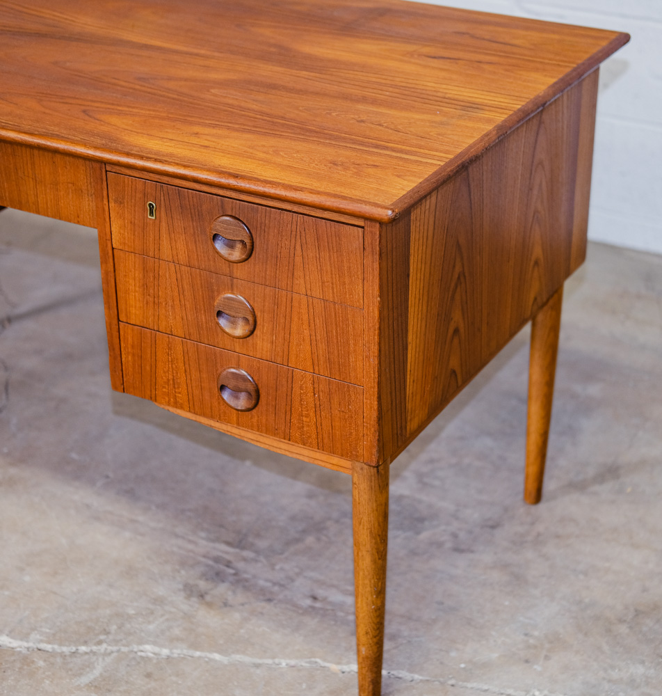 Mid Century Danish Modern Desk Executive Teak 7 Drawer Bookshelf Floating Doors - Image 9