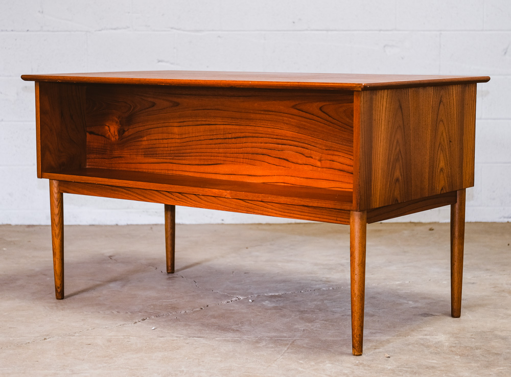 Mid Century Danish Modern Desk Executive Teak 7 Drawer Bookshelf Floating Doors - Image 3