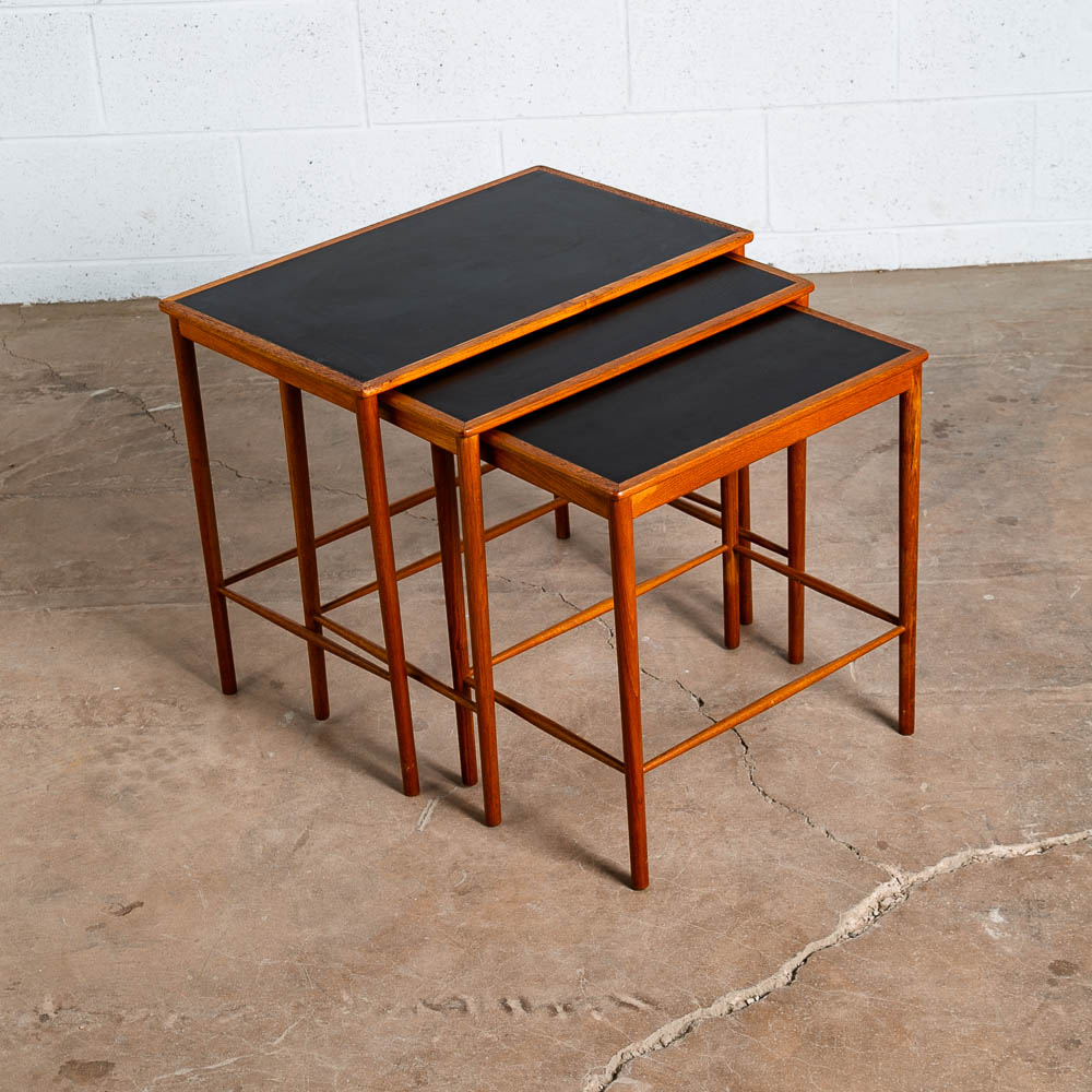 Mid Century Danish Modern Nesting Tables Illum Bolighus Teak Black 3 PJ Mobler