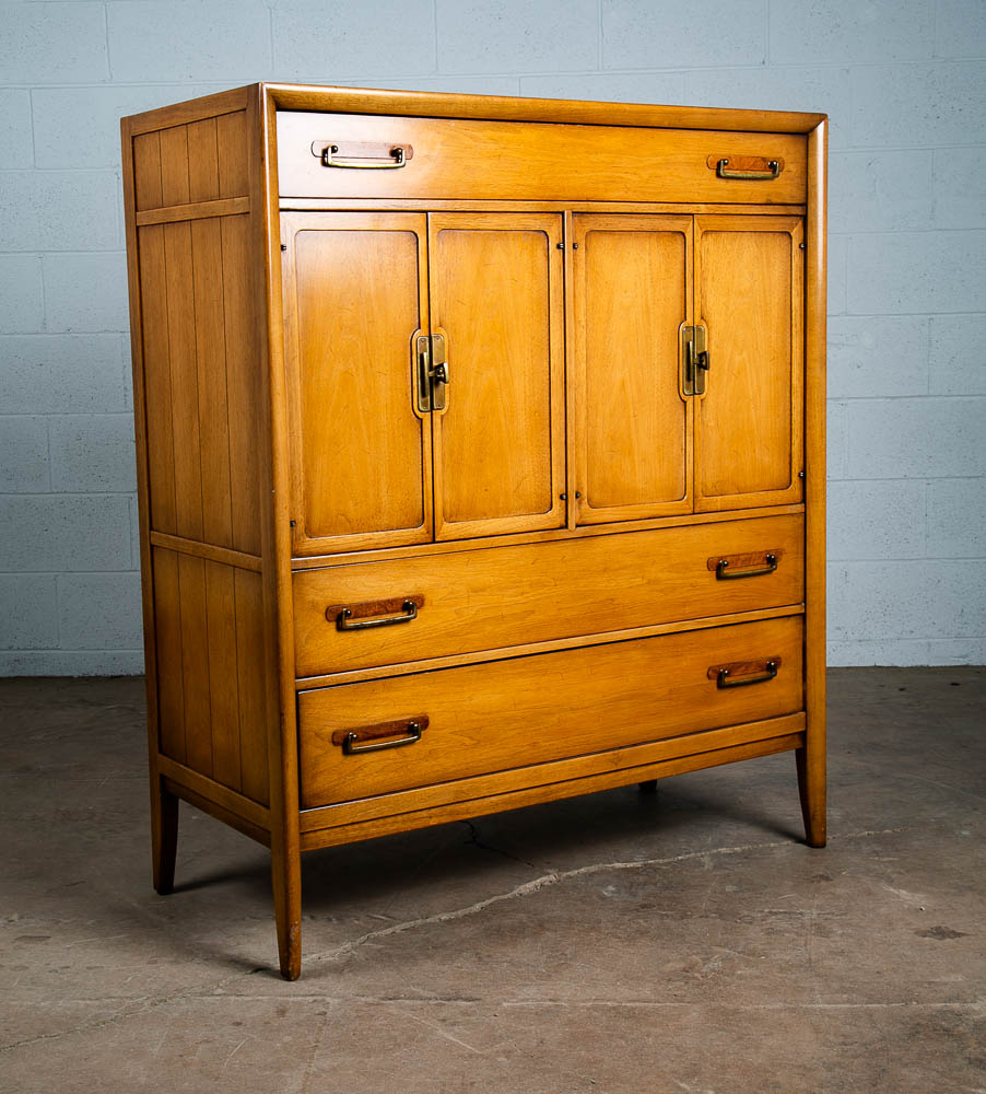 Mid Century Modern Dresser Highboy Drexel Bleached Walnut Burl Vintage 5 Drawer - Image 6