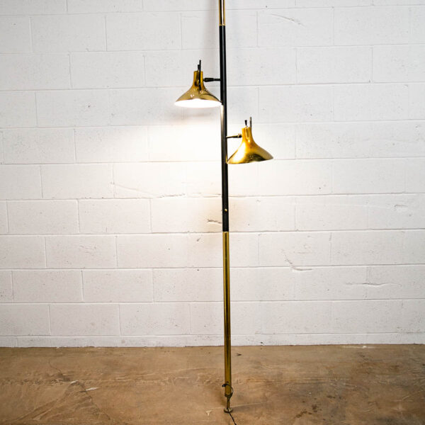 Mid Century Modern Floor Lamp Tempestini  Tension Pole 2 Light Brass Lightolier Thurston Mcm - Image 4