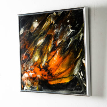 Mid Century Modern Original Art Enamel Abstract Painting Mirandon 1977 Orange