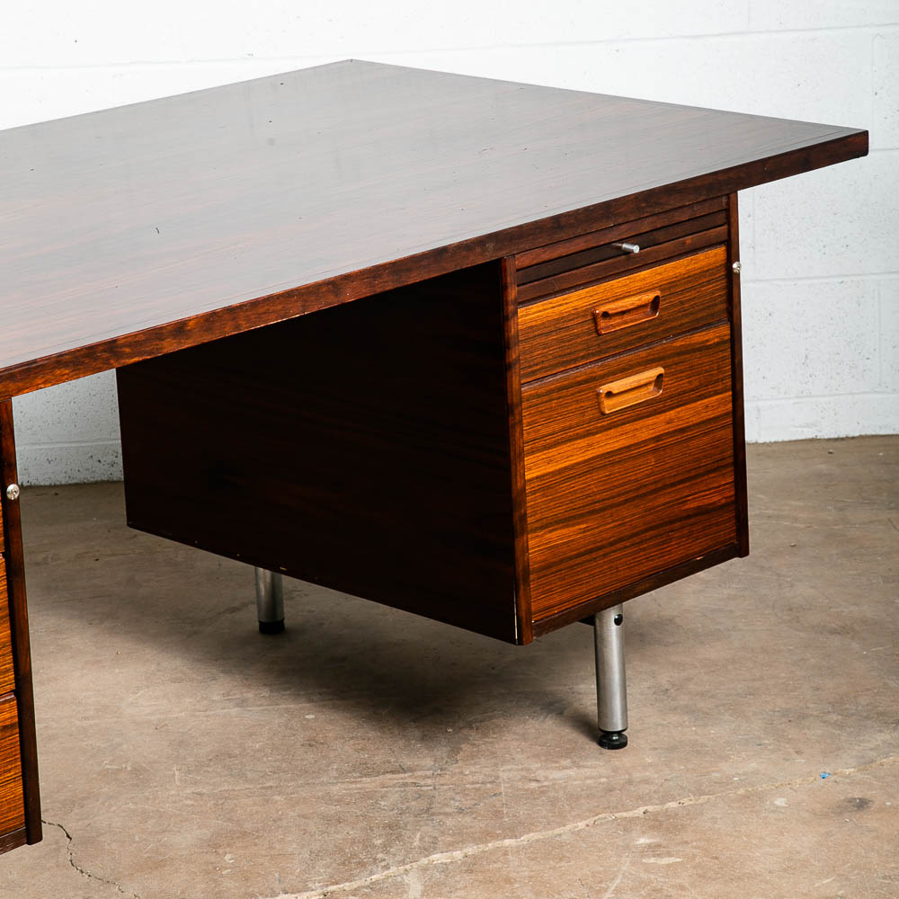 Mid Century Danish Modern Desk Executive Brazilian Rosewood Metal 5 Drawer Mcm - Image 9