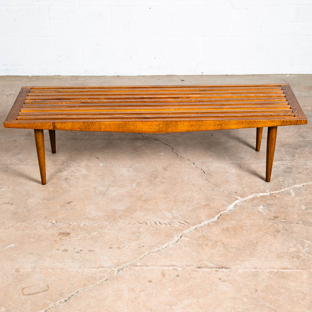 Mid Century Modern Slat Bench Coffee Table Pearsall Baughman Vintage Light Wood - Image 2