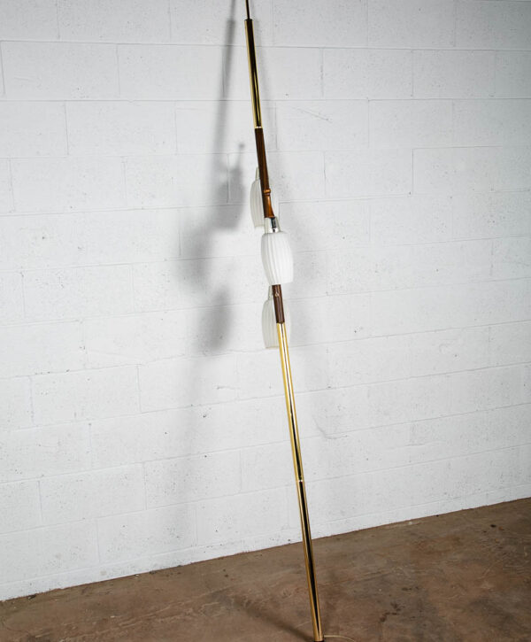 Mid Century Modern Floor Lamp Tension Pole 3 Light White Milk Glass Mcm Brass M - Image 6