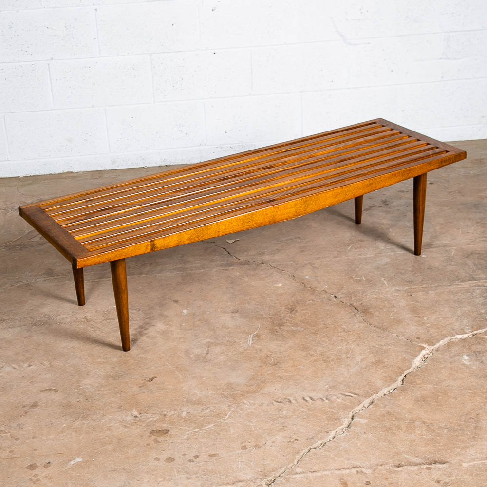 Mid Century Modern Slat Bench Coffee Table Pearsall Baughman Vintage Light Wood