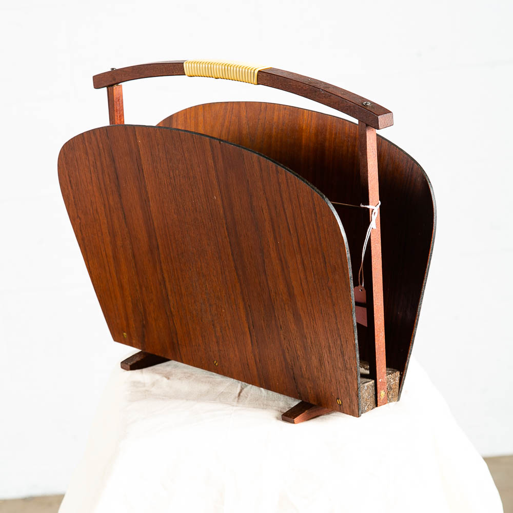 Mid Century Modern Magazine Rack Teak Vintage Danish Handle Mcm Denmark Wrapped