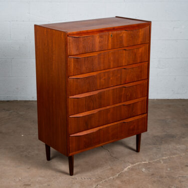 Mid Century Danish Modern Highboy Dresser 6 Drawer Teak Handles Denmark Locking
