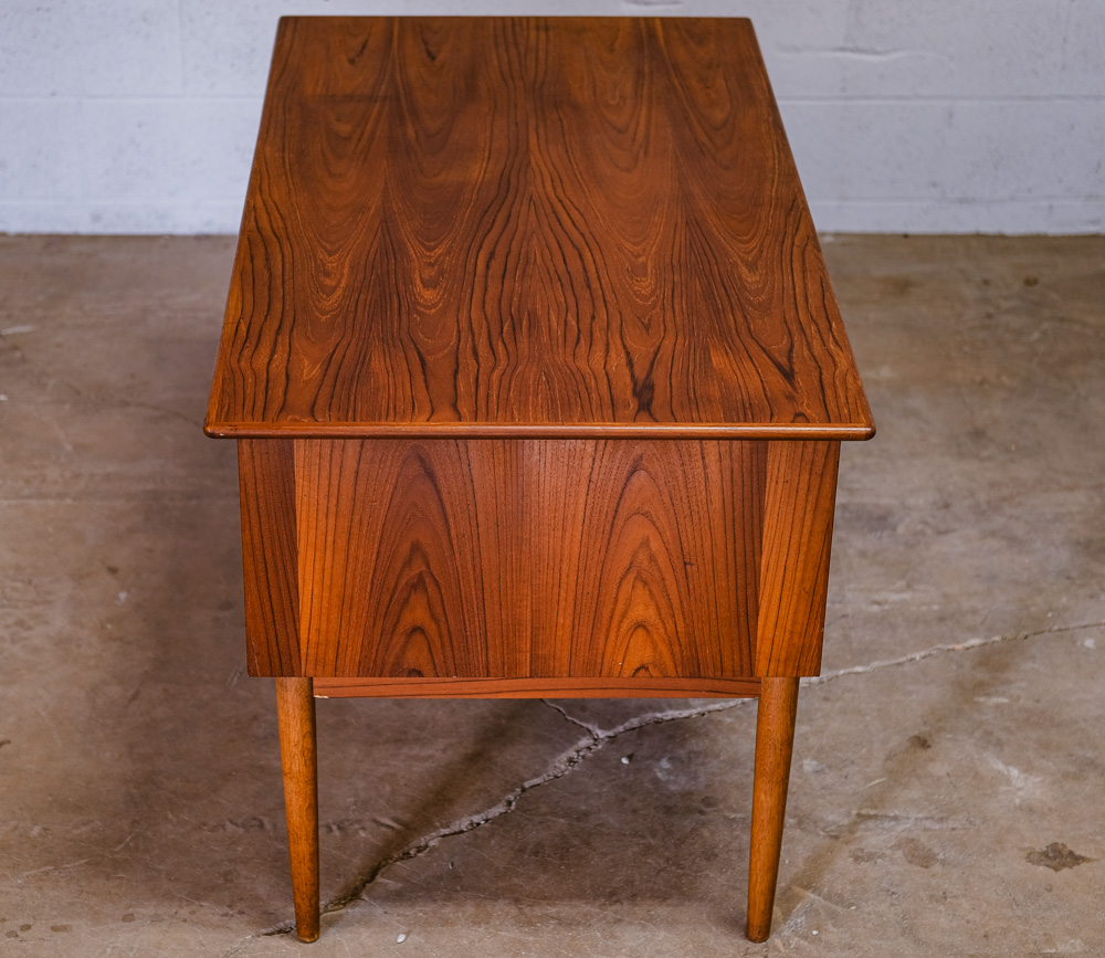 Mid Century Danish Modern Desk Executive Teak 7 Drawer Bookshelf Floating Doors - Image 6