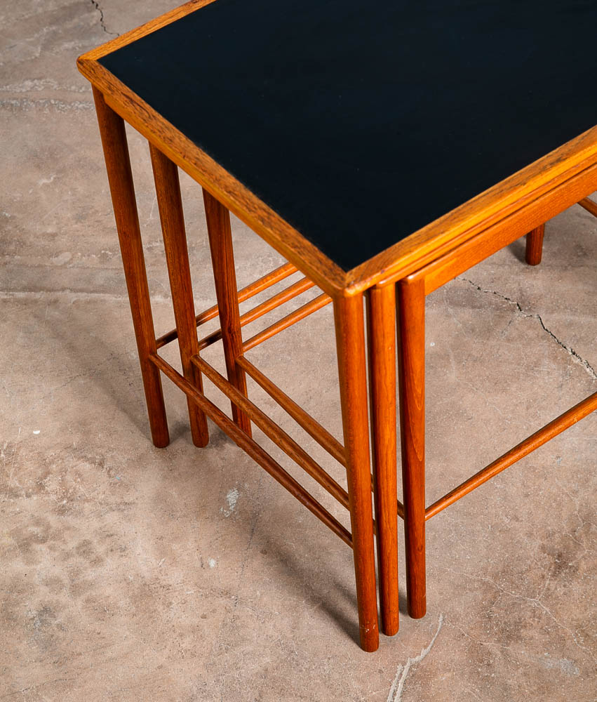 Mid Century Danish Modern Nesting Tables Illum Bolighus Teak Black 3 PJ Mobler - Image 7