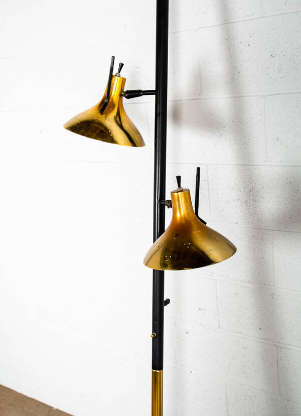 Mid Century Modern Floor Lamp Tempestini  Tension Pole 2 Light Brass Lightolier Thurston Mcm