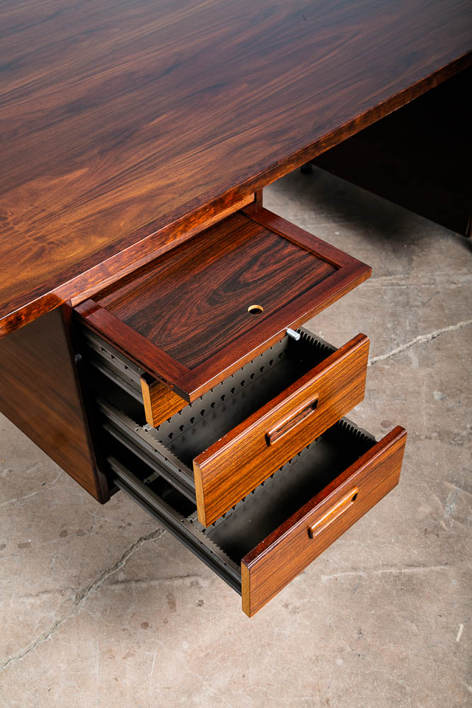 Mid Century Danish Modern Desk Executive Brazilian Rosewood Metal 5 Drawer Mcm - Image 7