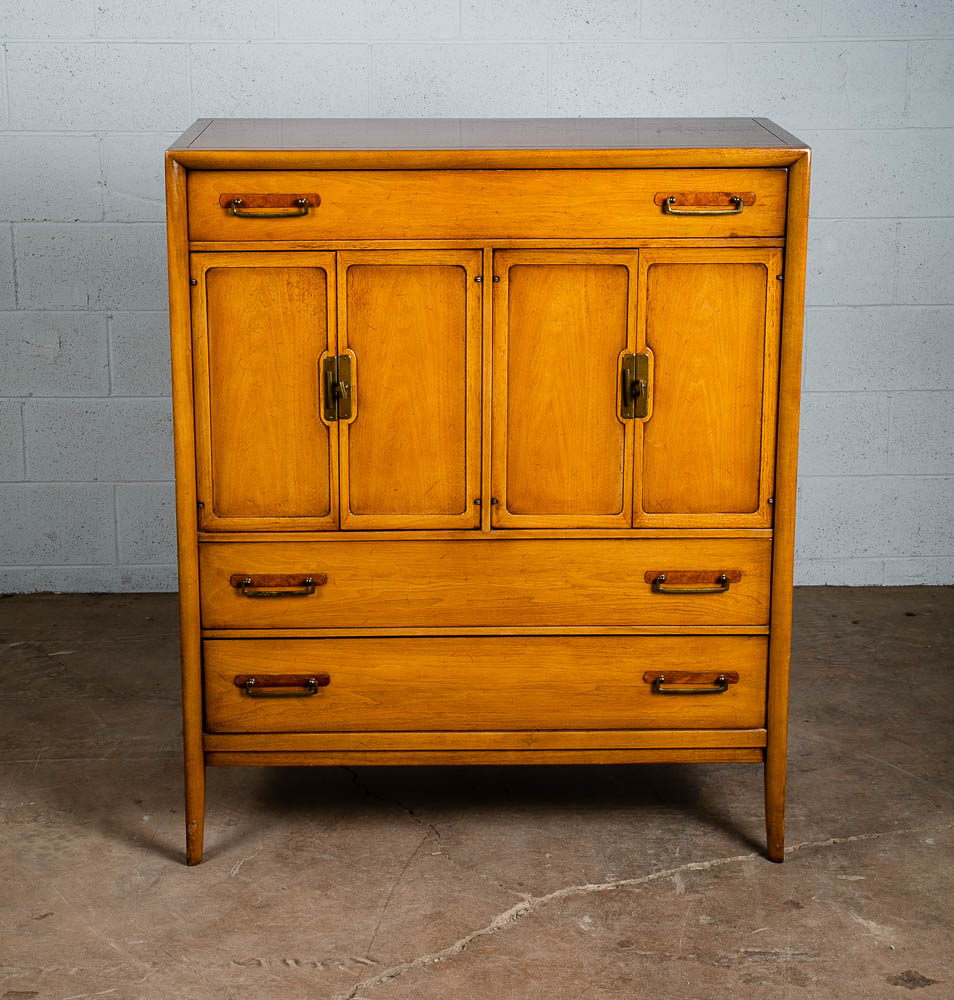 Mid Century Modern Dresser Highboy Drexel Bleached Walnut Burl Vintage 5 Drawer - Image 2