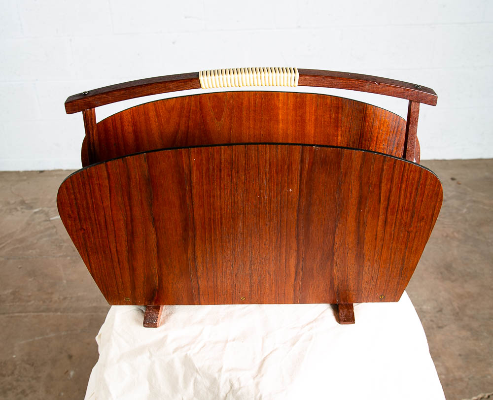 Mid Century Modern Magazine Rack Teak Vintage Danish Handle Mcm Denmark Wrapped - Image 2