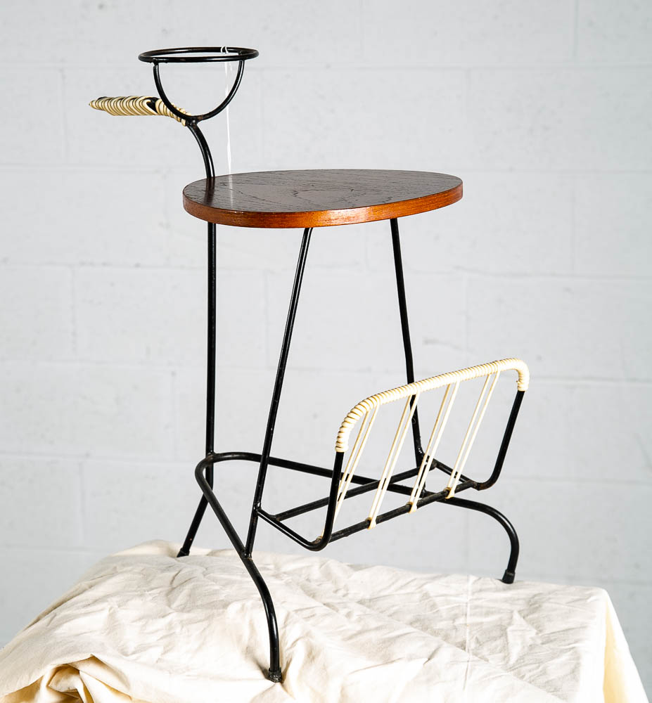 Mid Century Danish Modern End Table Side Teak Magazine Rack Compact Tripod 3 Leg - Image 3