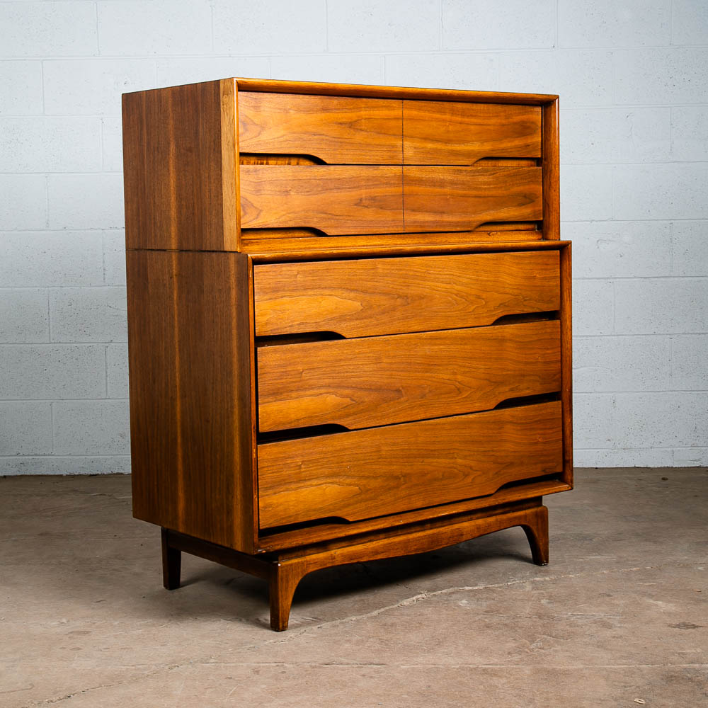 Mid Century Modern Dresser Highboy Kent Coffey Drexel 5 Drawer Walnut Vintage
