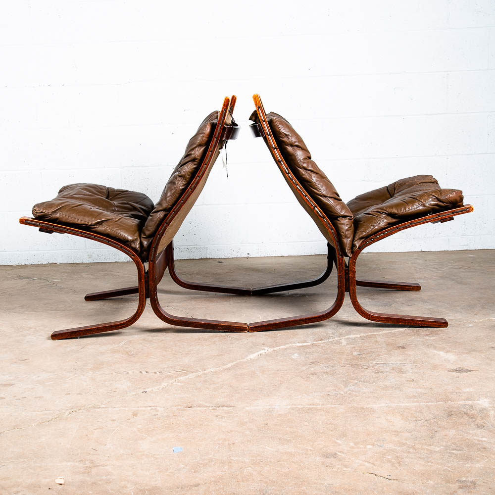 Mid Century Danish Modern Lounge Chairs Ingmar Relling Westnofa Brown Leather NM - Image 2