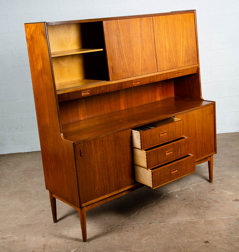 Mid Century Danish Modern Credenza Highboard Teak Oak Drawers 2 tier Cabinet Mcm - Image 3
