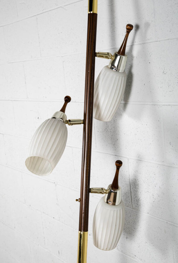 Mid Century Modern Floor Lamp Tension Pole 3 Light White Milk Glass Mcm Brass M - Image 2