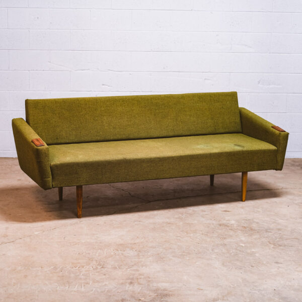 Mid Century Danish Modern Daybed Sofa Teak Green Wood Vintage Denmark 3 Seater