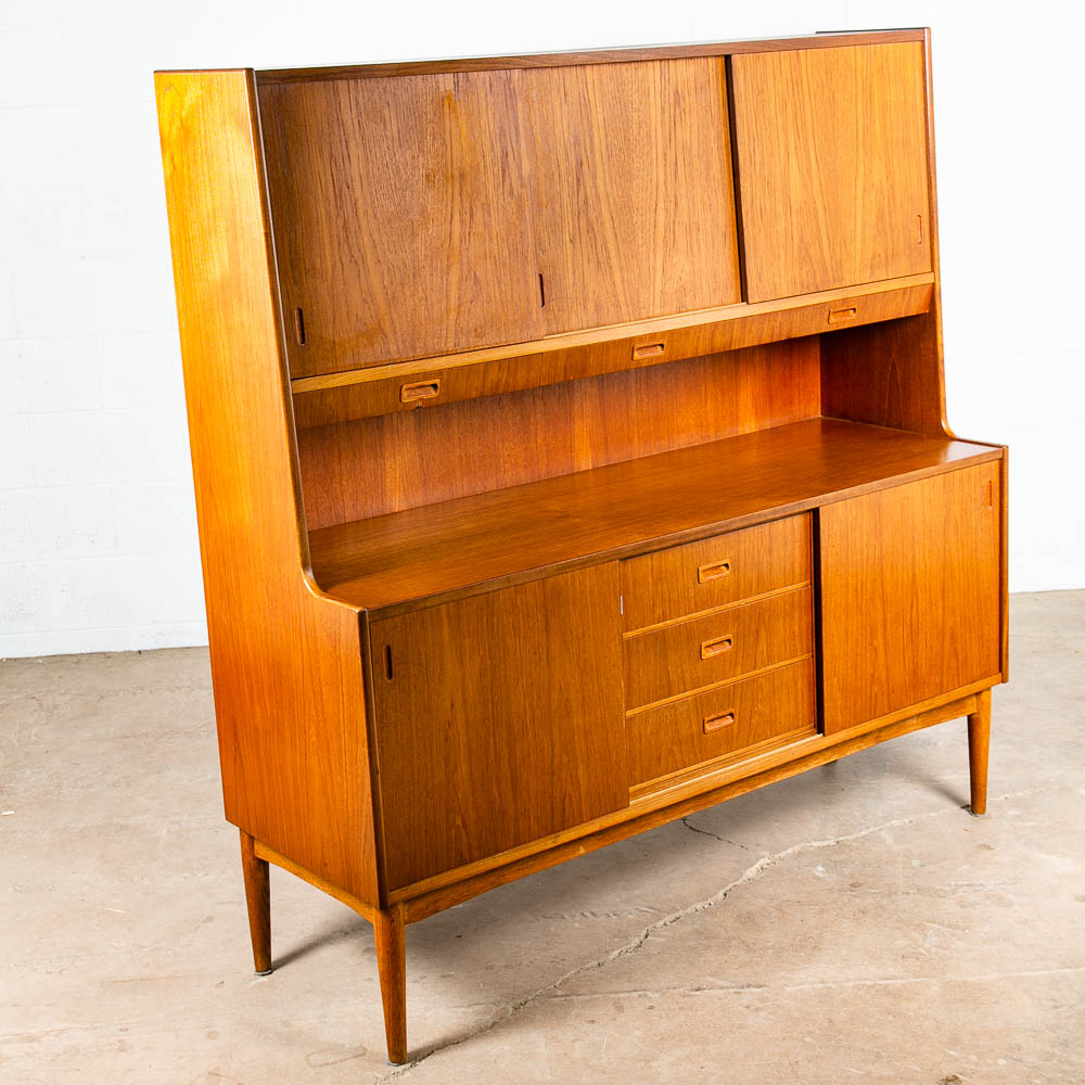 Mid Century Danish Modern Credenza Highboard Teak Oak Drawers 2 tier Cabinet Mcm - Image 2