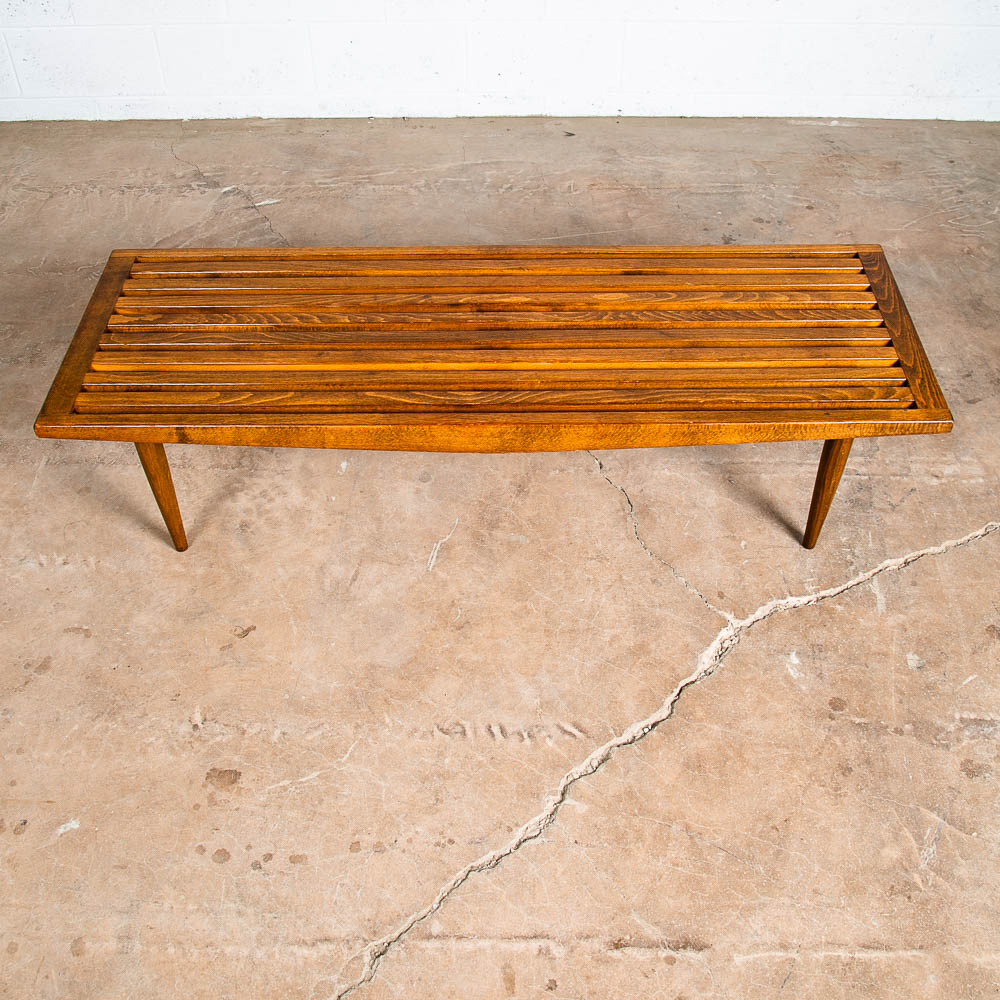 Mid Century Modern Slat Bench Coffee Table Pearsall Baughman Vintage Light Wood - Image 4