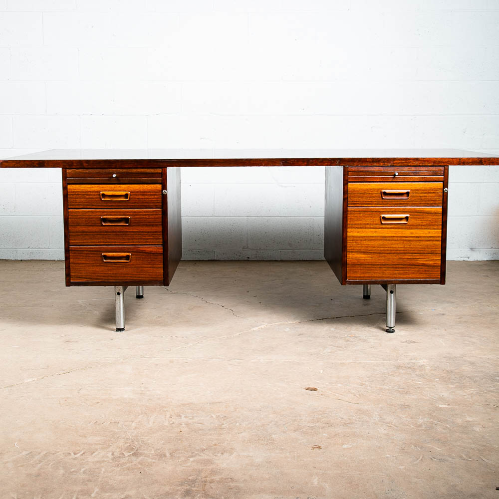 Mid Century Danish Modern Desk Executive Brazilian Rosewood Metal 5 Drawer Mcm - Image 3