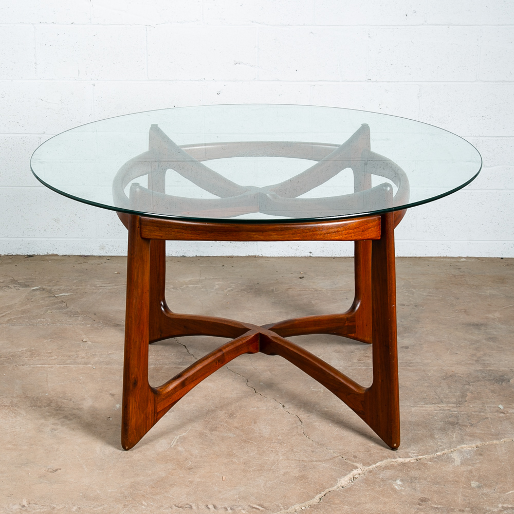 Mid Century Modern Dining Table Round Glass Adrian Pearsall Walnut 2458-T48 48in