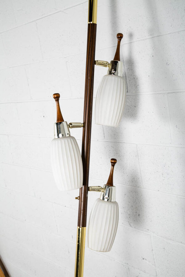 Mid Century Modern Floor Lamp Tension Pole 3 Light White Milk Glass Mcm Brass M