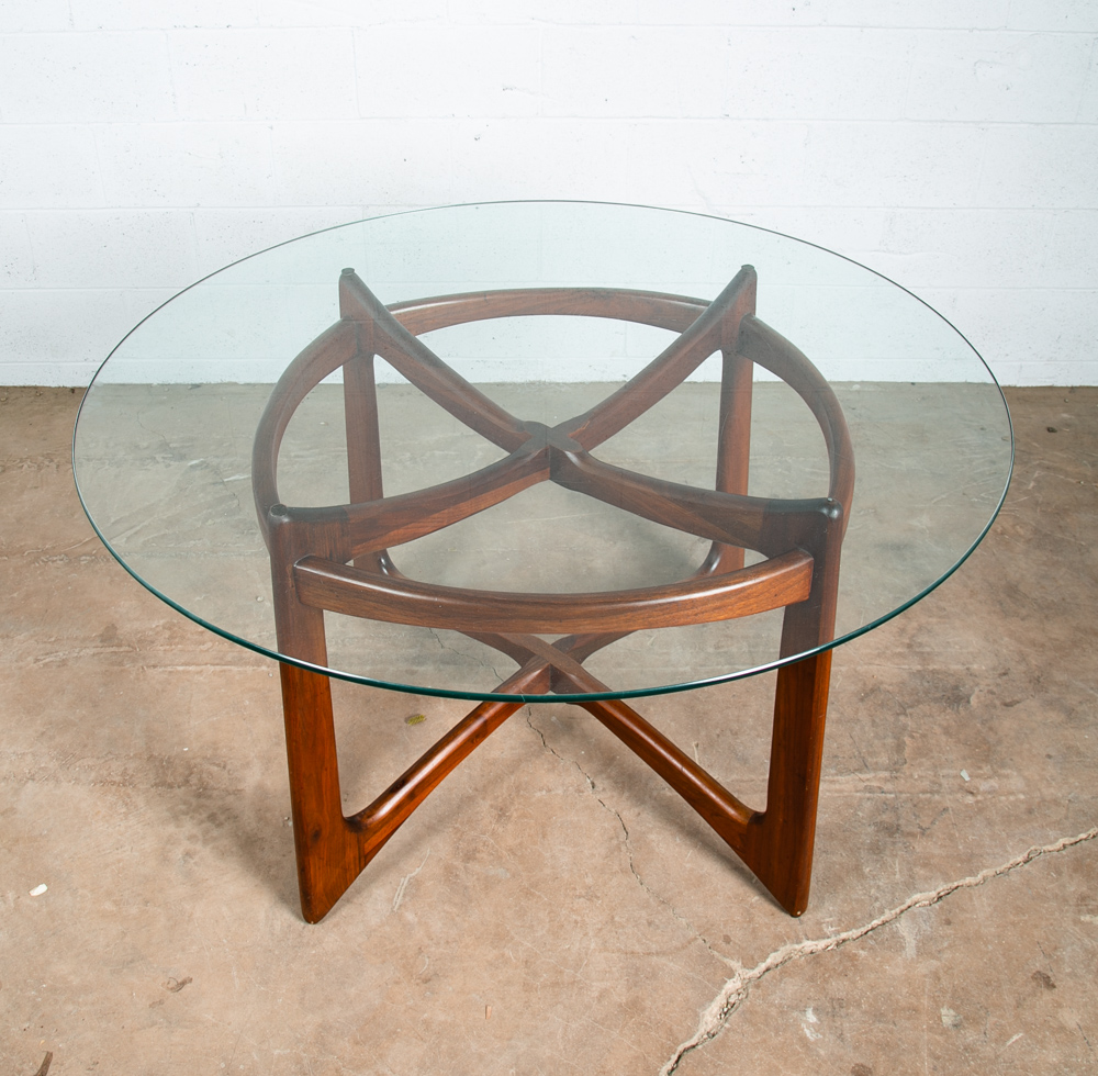 Mid Century Modern Dining Table Round Glass Adrian Pearsall Walnut 2458-T48 48in - Image 3