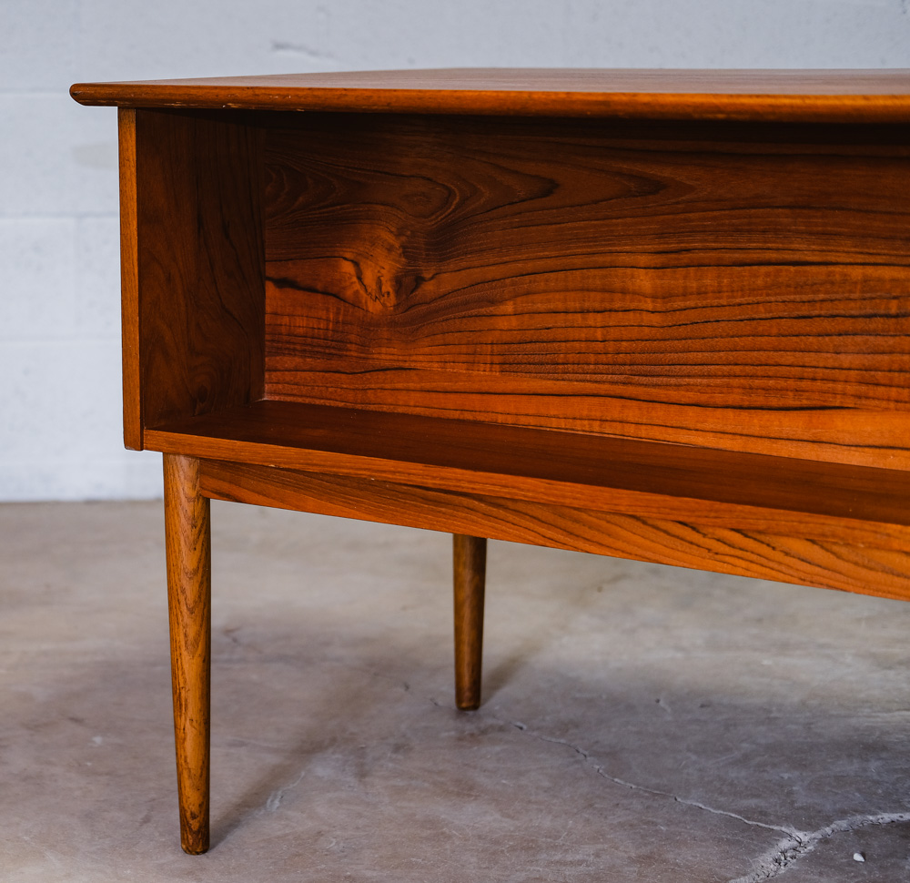 Mid Century Danish Modern Desk Executive Teak 7 Drawer Bookshelf Floating Doors - Image 11