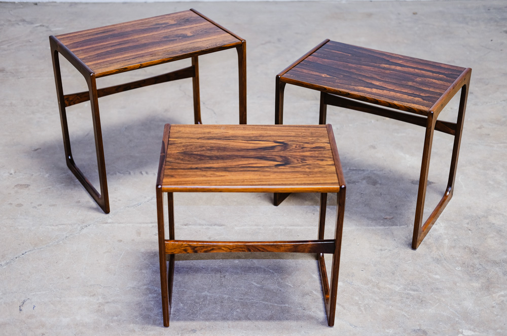 Mid Century Danish Modern Nesting Tables Brazilian Rosewood Set 3 Denmark Sled - Image 4
