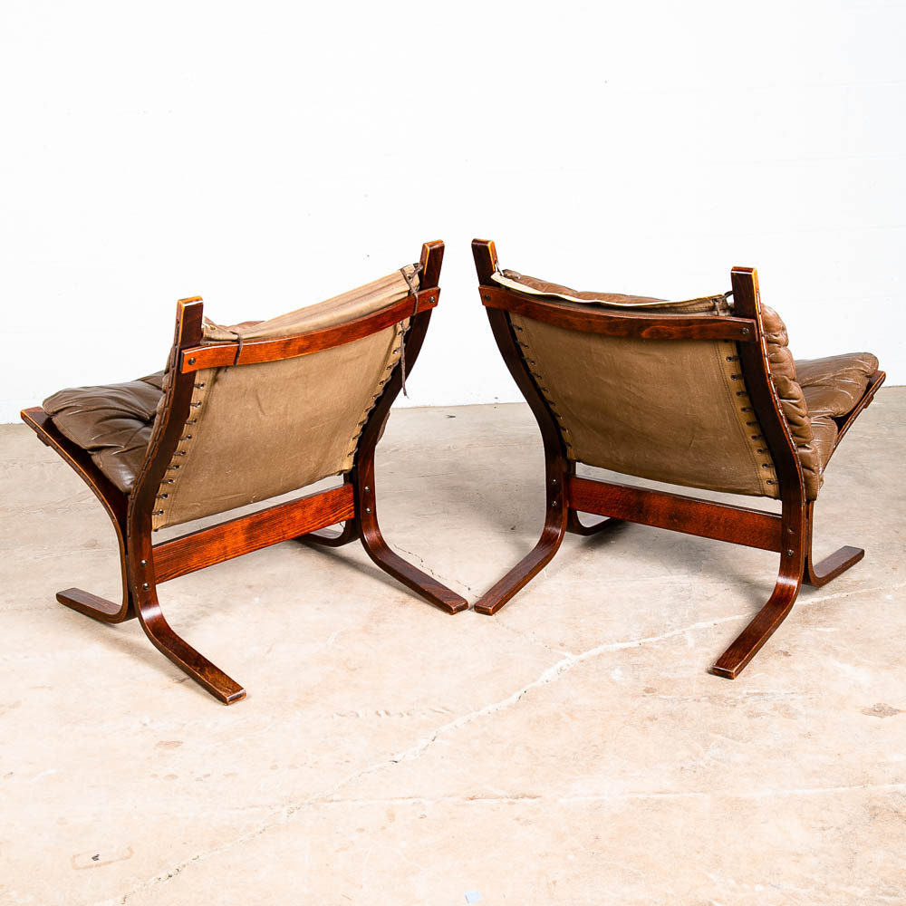 Mid Century Danish Modern Lounge Chairs Ingmar Relling Westnofa Brown Leather NM - Image 4