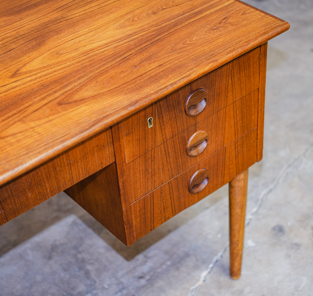 Mid Century Danish Modern Desk Executive Teak 7 Drawer Bookshelf Floating Doors - Image 5