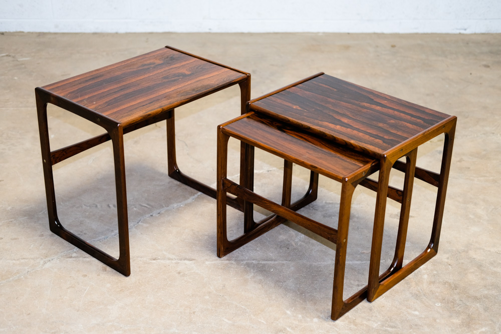 Mid Century Danish Modern Nesting Tables Brazilian Rosewood Set 3 Denmark Sled - Image 6