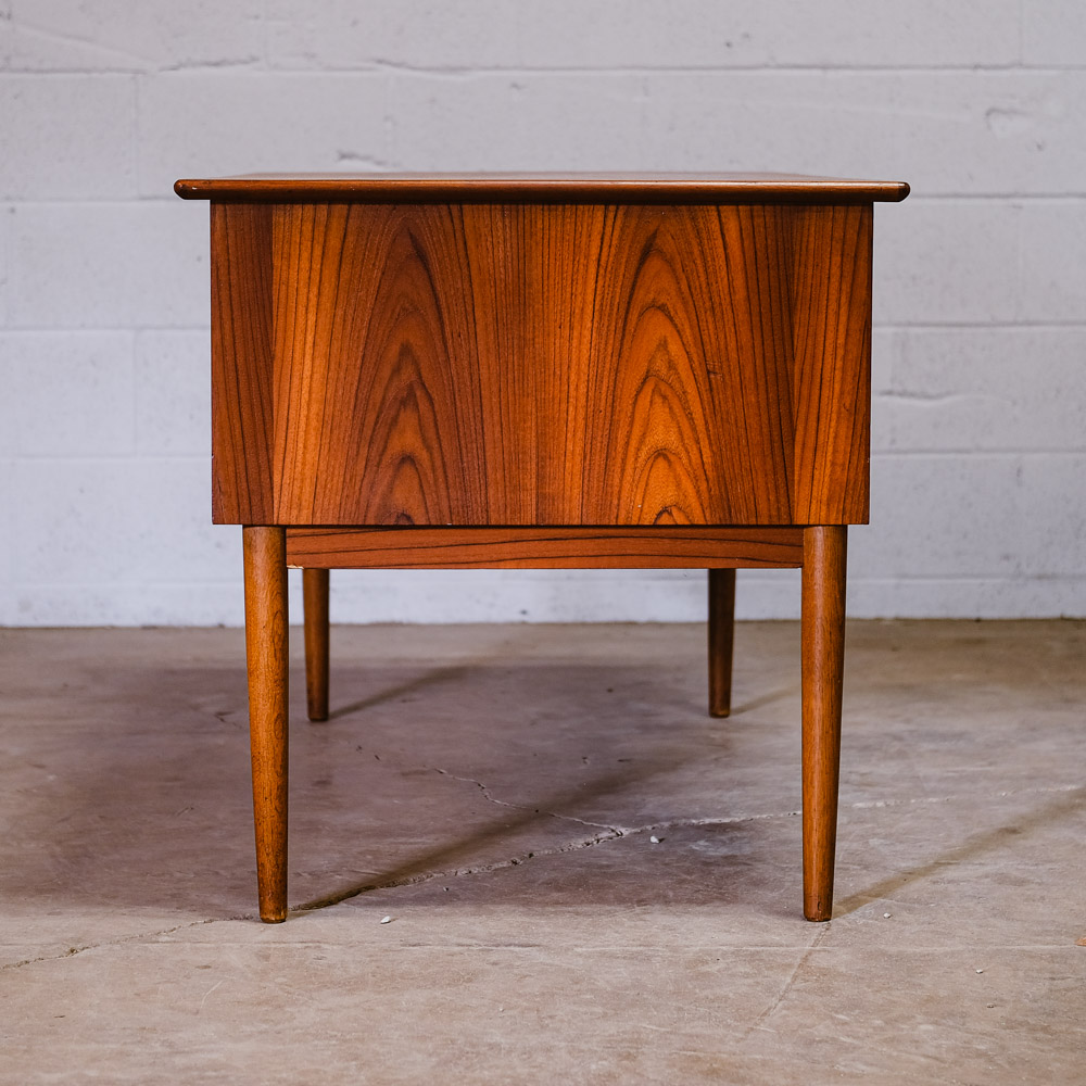 Mid Century Danish Modern Desk Executive Teak 7 Drawer Bookshelf Floating Doors - Image 4