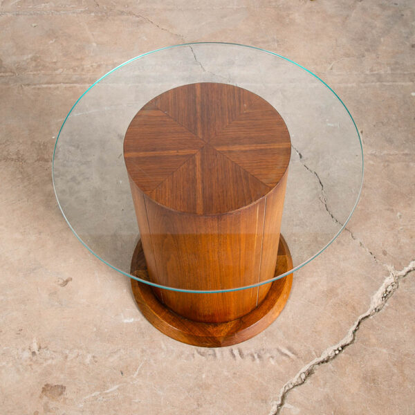 Mid Century Modern Cocktail Table Side End Round Glass Vintage Solid Walnut Mcm - Image 2