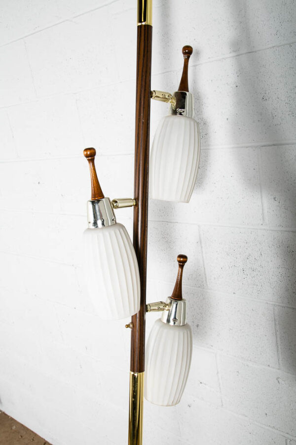 Mid Century Modern Floor Lamp Tension Pole 3 Light White Milk Glass Mcm Brass M - Image 4